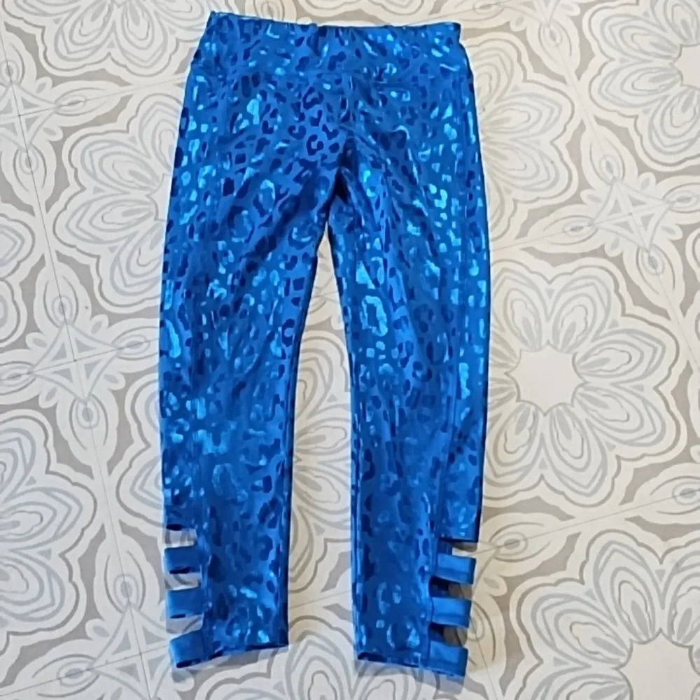 Girls Athletic Spandex Stretch Pants Electric Blue Leopard animal sz 12 JUSTICE
